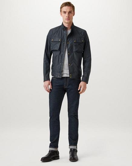 Veste Cirée Belstaff Homme Racemaster Bleu Foncé Marine Coton Soldes RE0135786